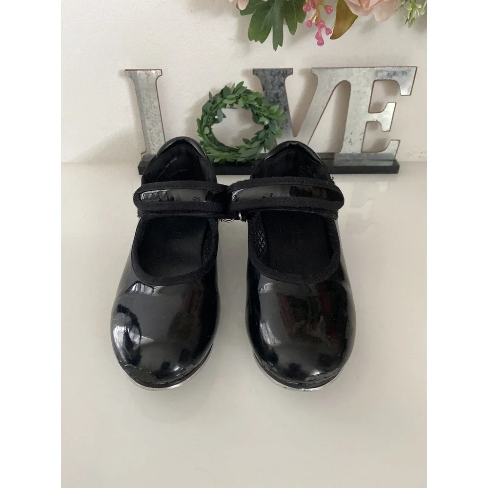 Freestyle by Danskin Tap Shoes Youth Size 10 Black Adjustable Strap Patent Shine